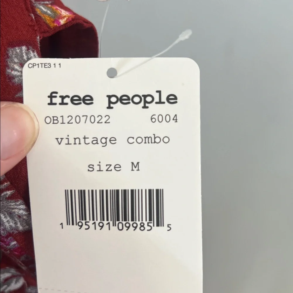 NWT Free People Women's Maroon Red Floral Vintage Combo Long Sleeve Dress Medium
